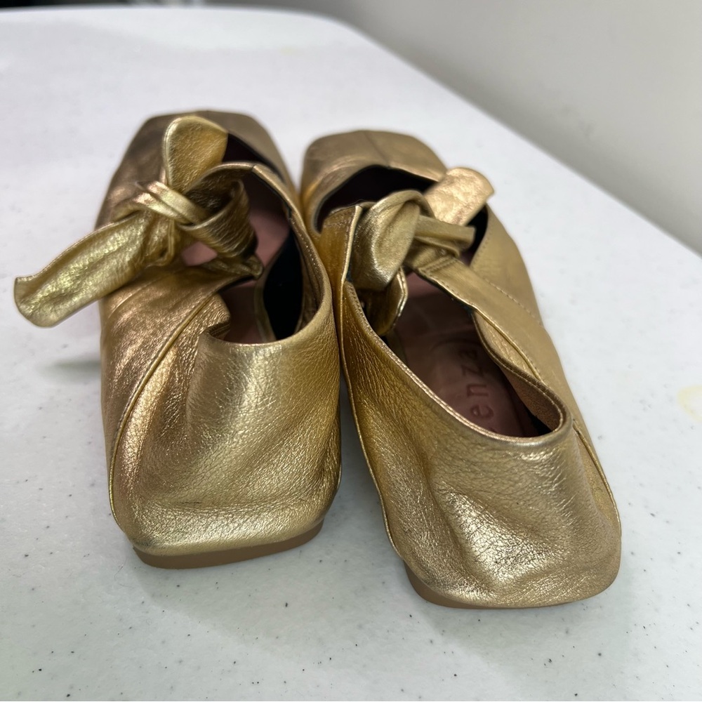Vicenza Bow Mary Jane Silver leather flats square toes ballet Anthropologie - Picture 7 of 14